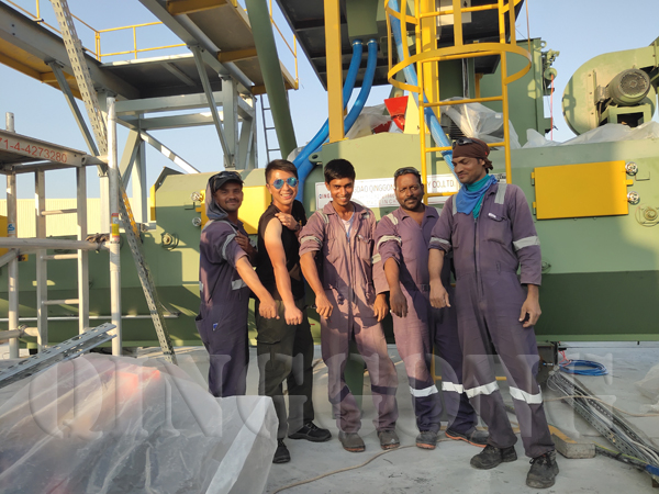 employees installed paver block shot blasting machine in Dubai